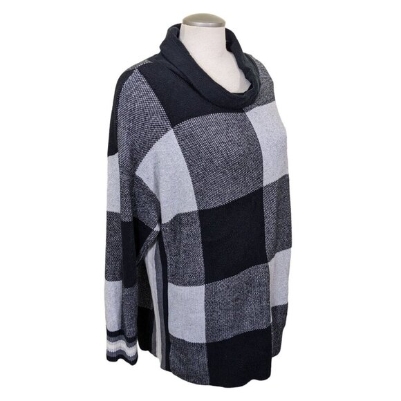 T by Talbots Cowl Neck Sweater Womens XL Black Buffalo Plaid Long Sleeve Tunic - Picture 4 of 7